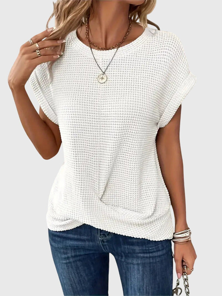 Pia | Blusa de Punto Waffle con Cuello Redondo