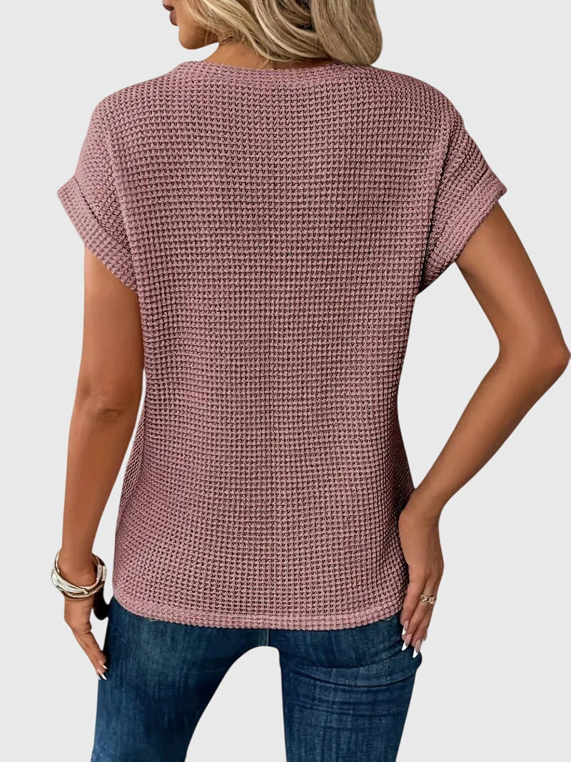 Pia | Blusa de Punto Waffle con Cuello Redondo