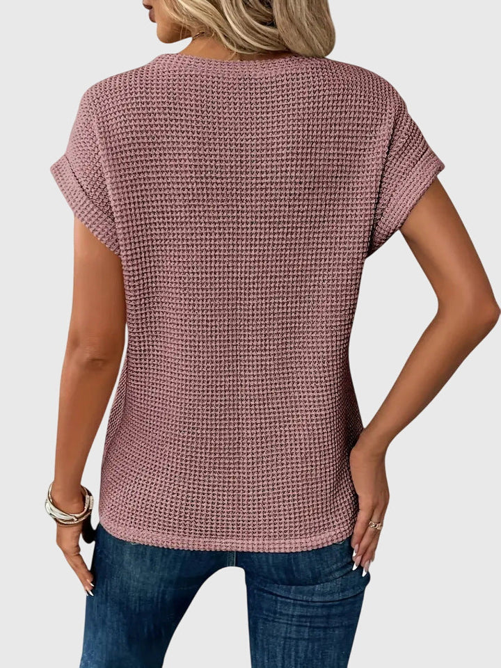 Pia | Blusa de Punto Waffle con Cuello Redondo