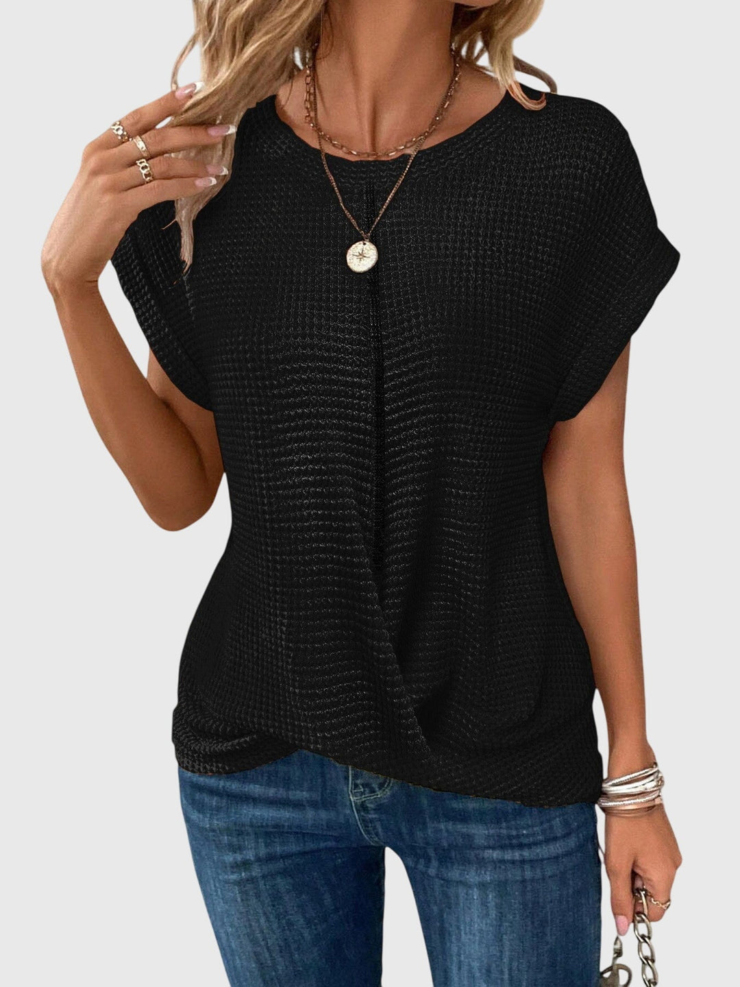 Pia | Blusa de Punto Waffle con Cuello Redondo