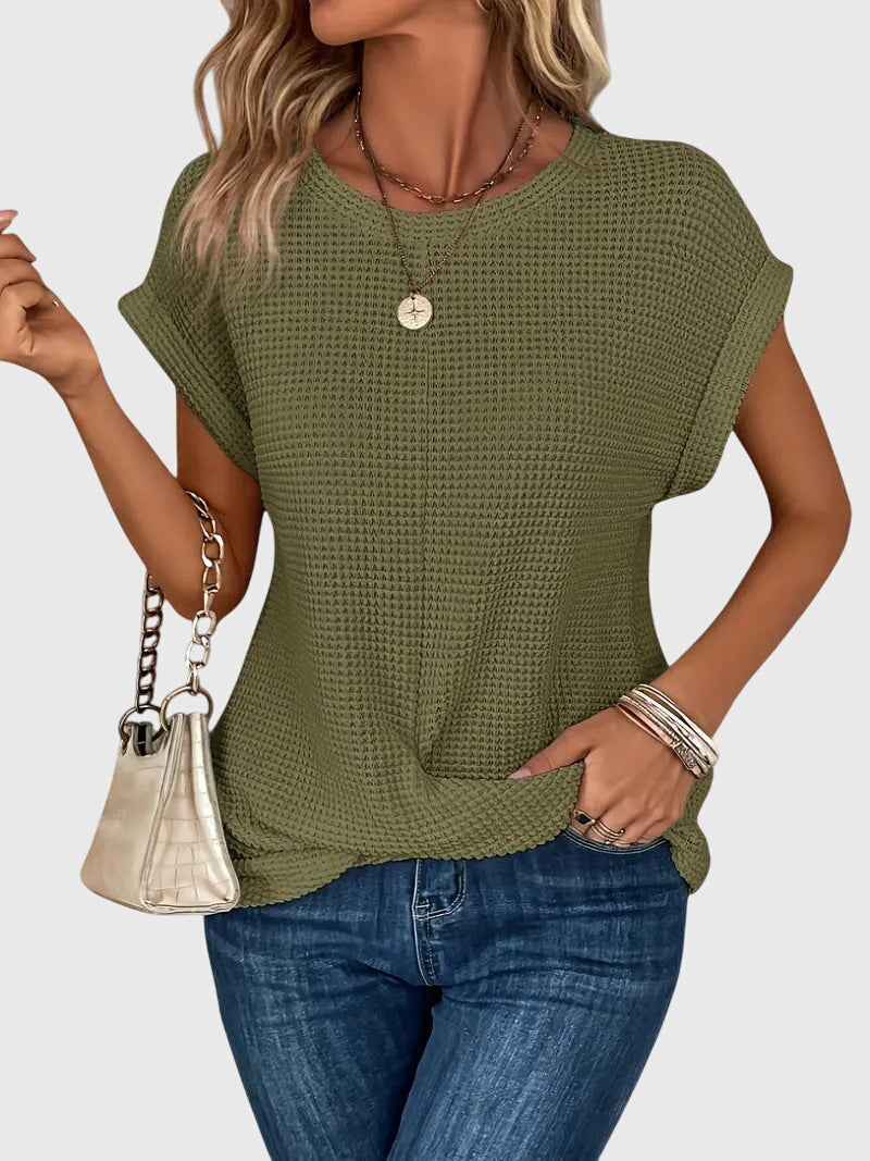 Pia | Blusa de Punto Waffle con Cuello Redondo