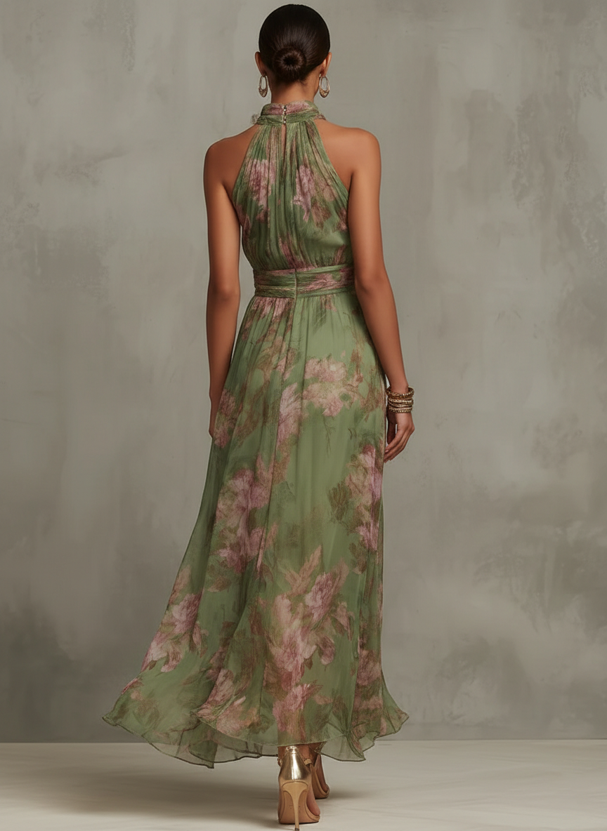Serena | Vestido Maxi Floral con Cuello Halter