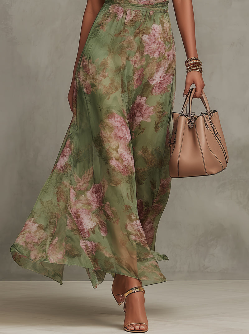 Serena | Vestido Maxi Floral con Cuello Halter