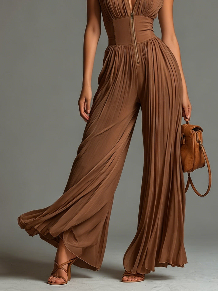 Mono Zsófia | Mono hecho de chiffon plisado en color caramelo