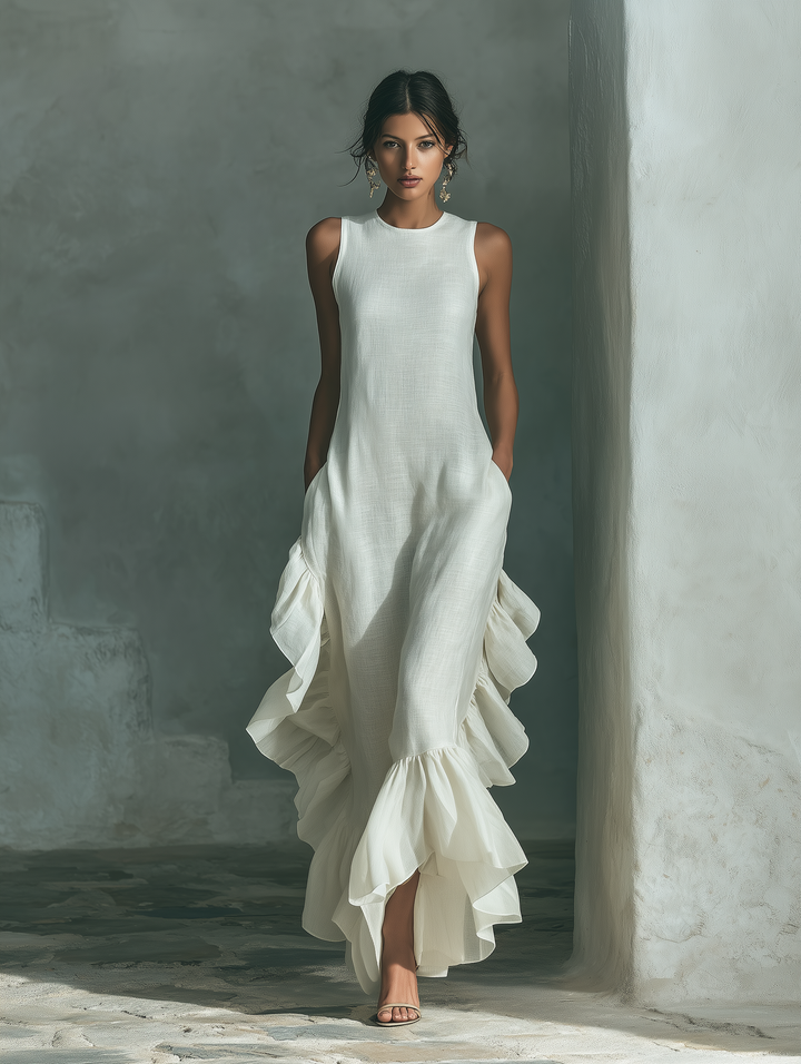Sophie - Vestido Maxi Sin Mangas de Lino Marfil