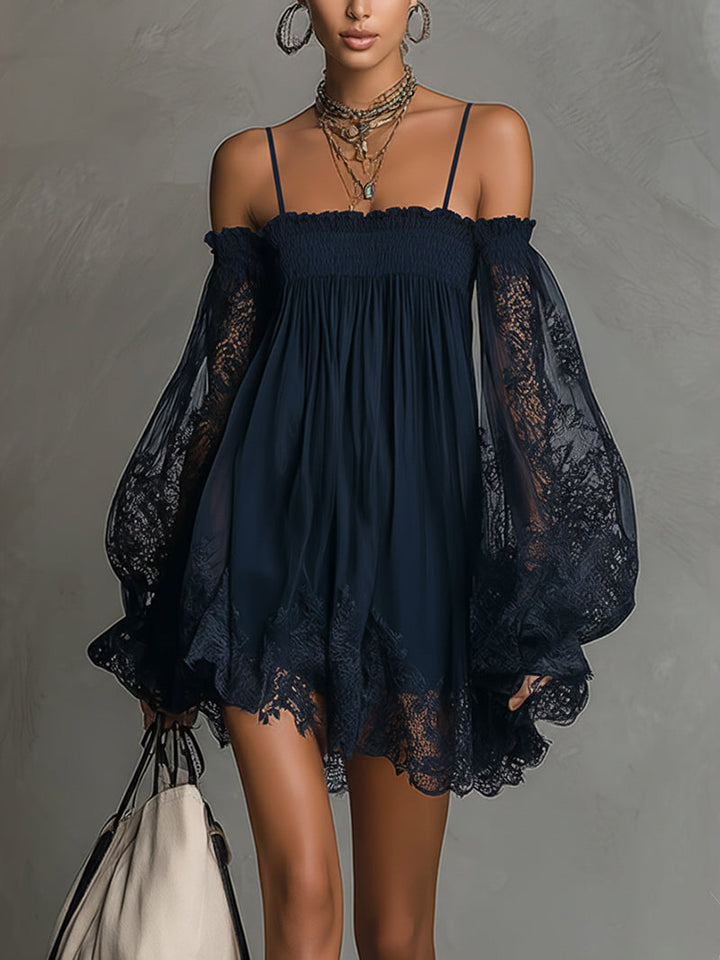 Noemi | Vestido Mini de Chiffon Azul Marino