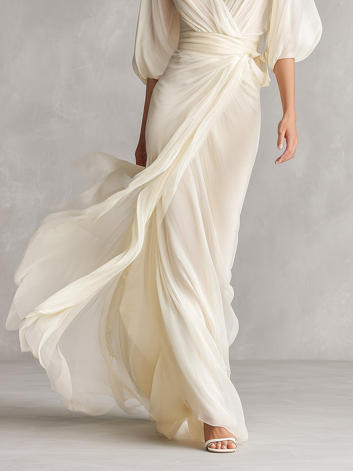 Sefa - Vestido de Chiffon Transparente Marfil