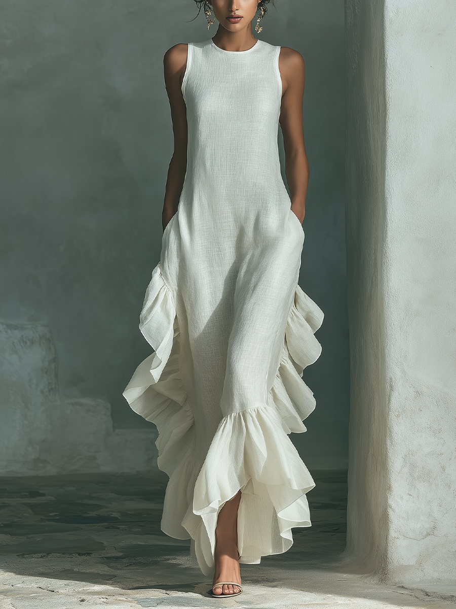 Sophie - Vestido Maxi Sin Mangas de Lino Marfil