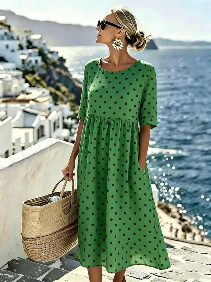 Harper™ | Vestido Midi Verde Esmeralda con Lunares