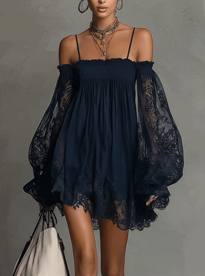 Noemi | Vestido Mini de Chiffon Azul Marino