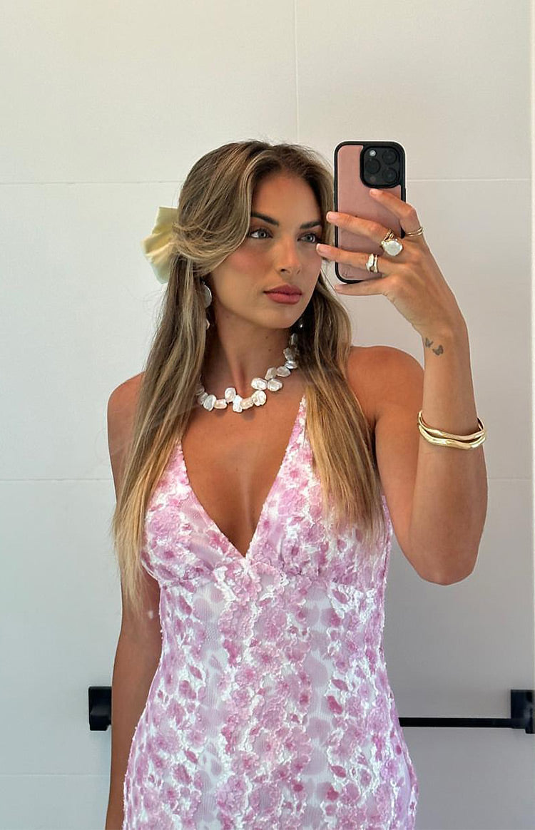 Farida - Vestido Largo de Encaje Rosa