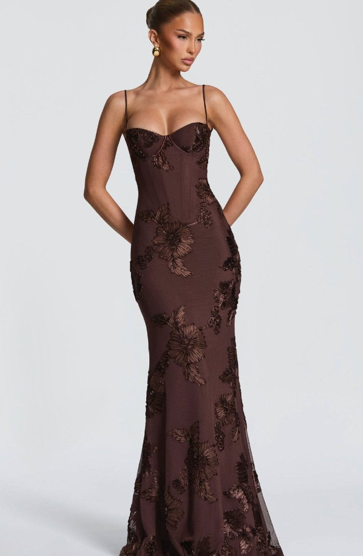Vestido Maxi Ajustado con Encaje
