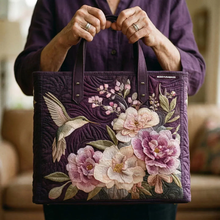 Bolsa Acolchada Artesanal - Colibríes y Orquídeas