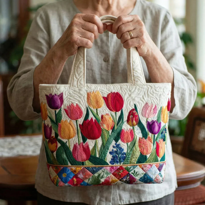 Bolsa Tote Acolchada - Jardín de Tulipanes
