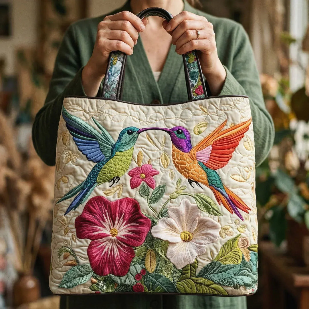 Bolsa Acolchada - Colibrí y Flores Blancas