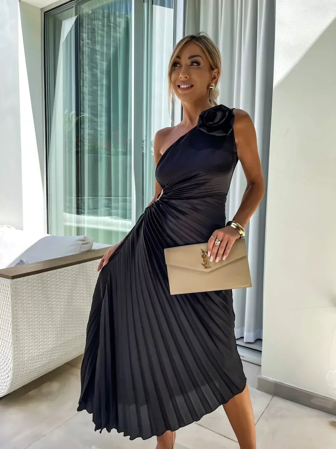 Lizbeth - Vestido Maxi Floral de Un Hombro