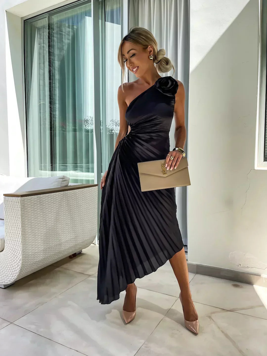 Lizbeth - Vestido Maxi Floral de Un Hombro