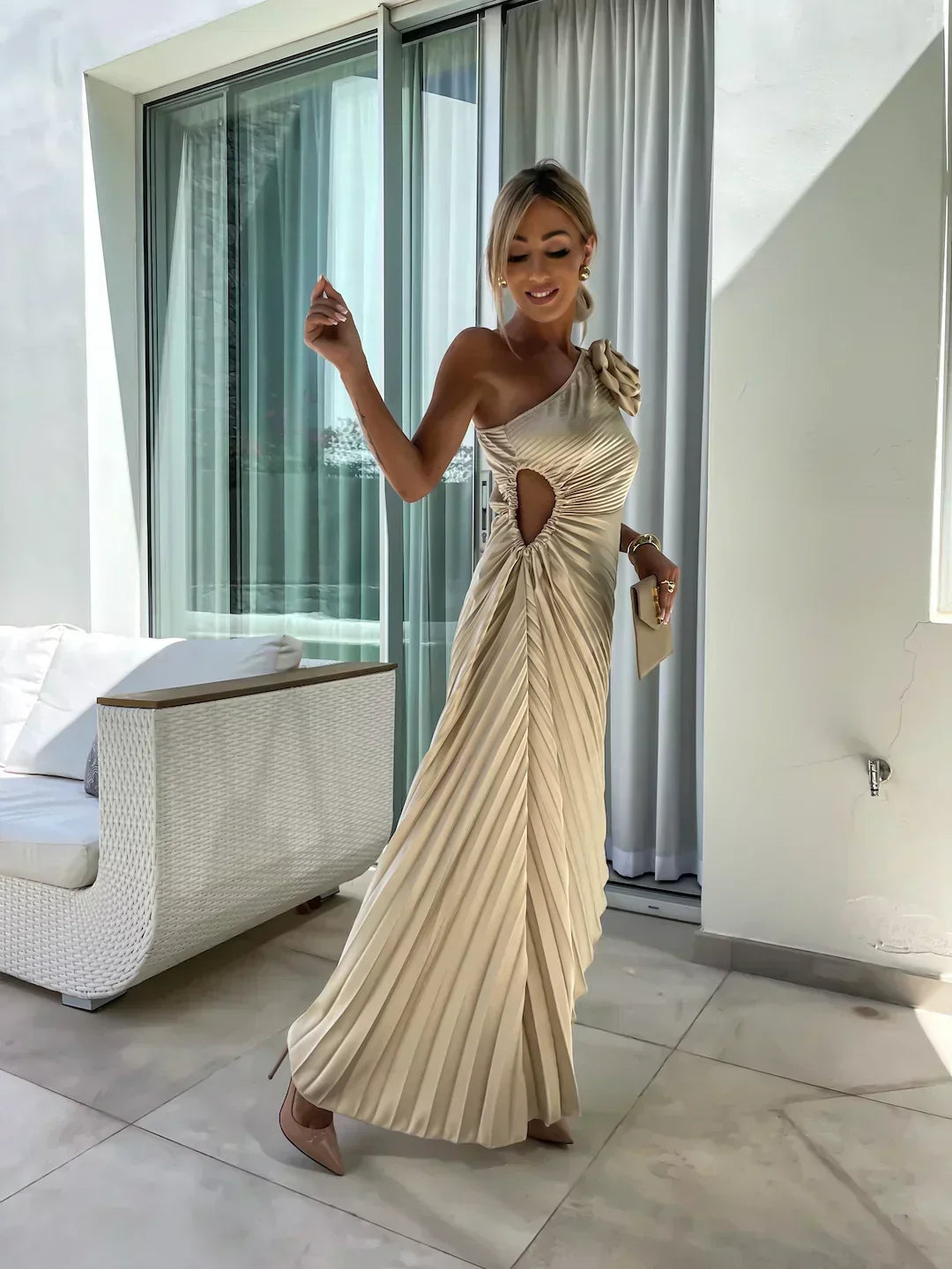 Lizbeth - Vestido Maxi Floral de Un Hombro