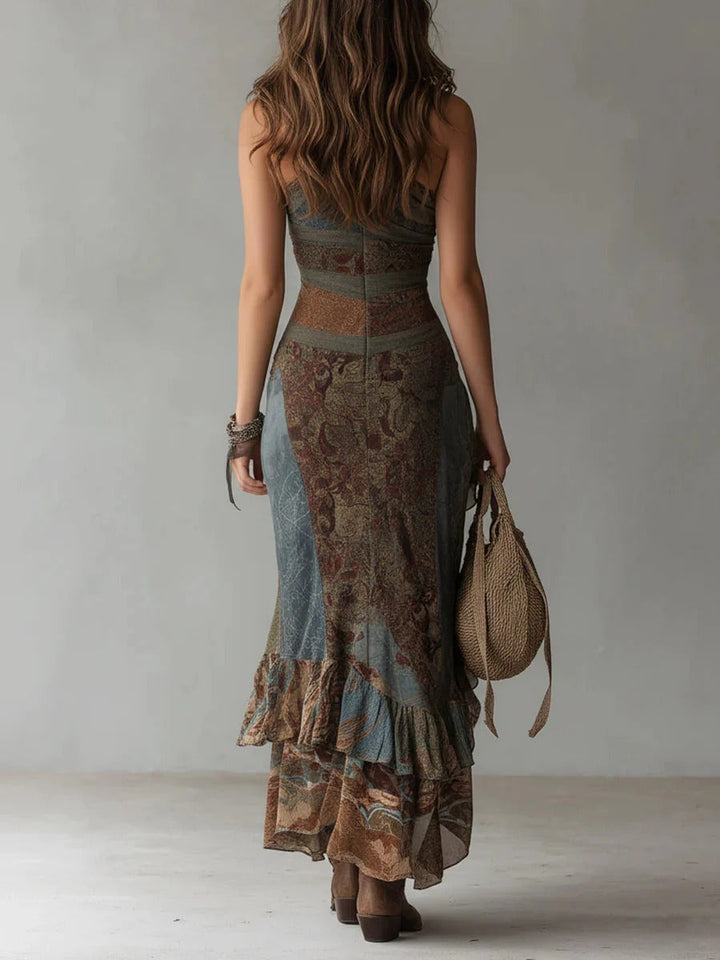 María | Vestido Maxi de Estampado Étnico Asimétrico