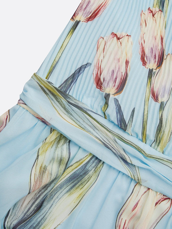 Nerea - Vestido Maxi Elegante con Estampado de Tulipanes y Escote en V