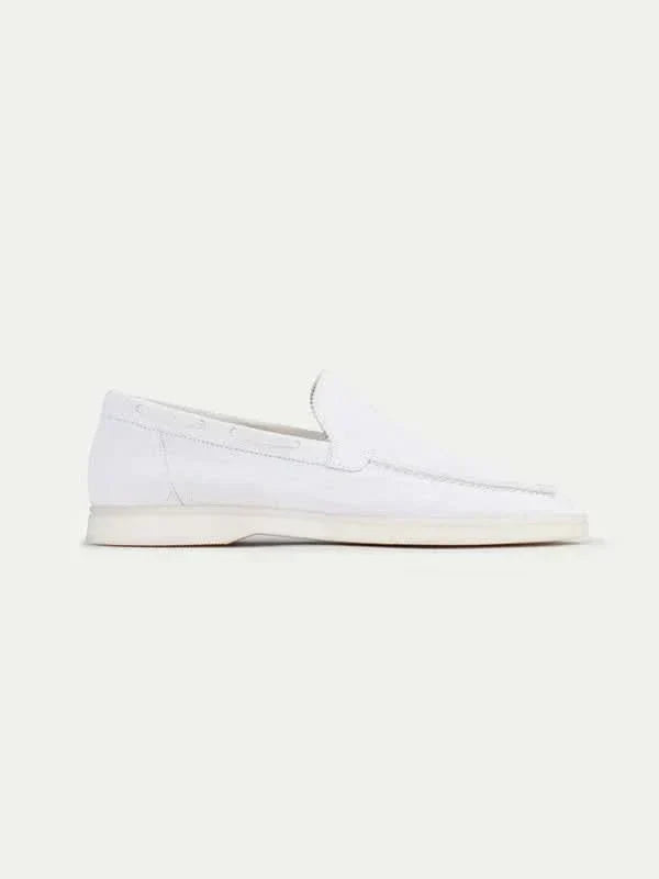 Mocasín Clásico de Ante Blanco Perla