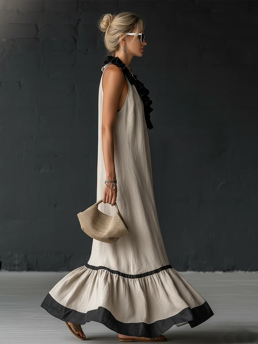 Celestine | Vestido Maxi con Volantes en Bloques de Color