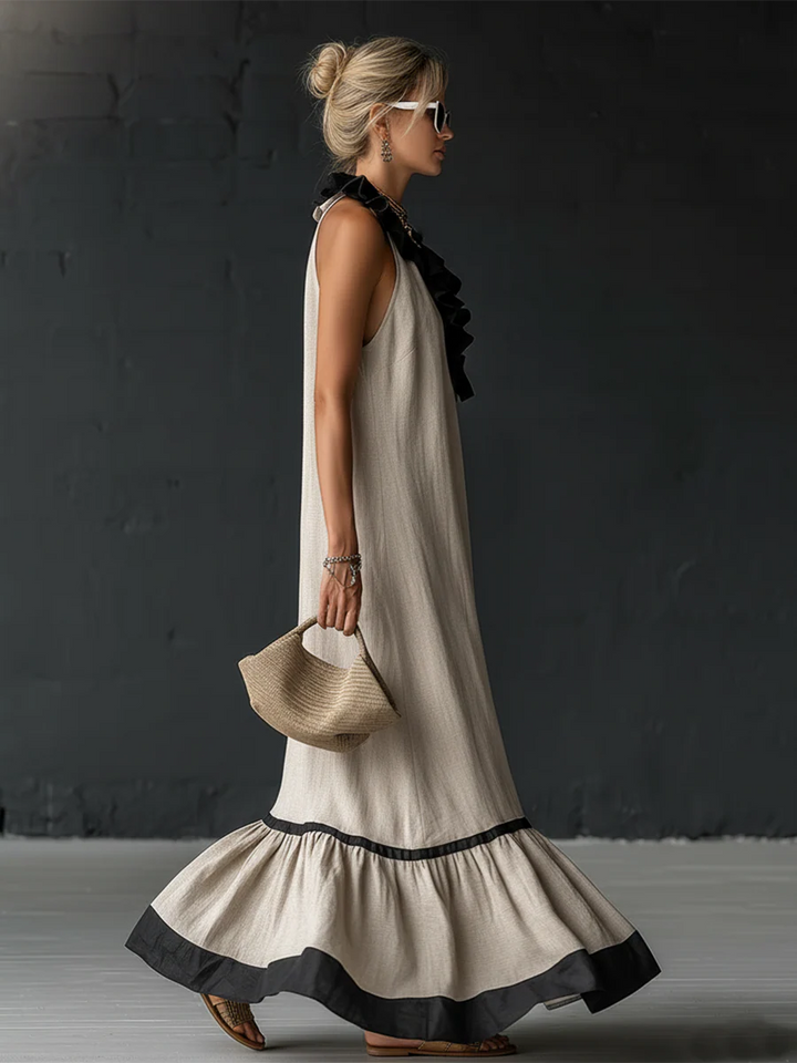 Celestine | Vestido Maxi con Volantes en Bloques de Color