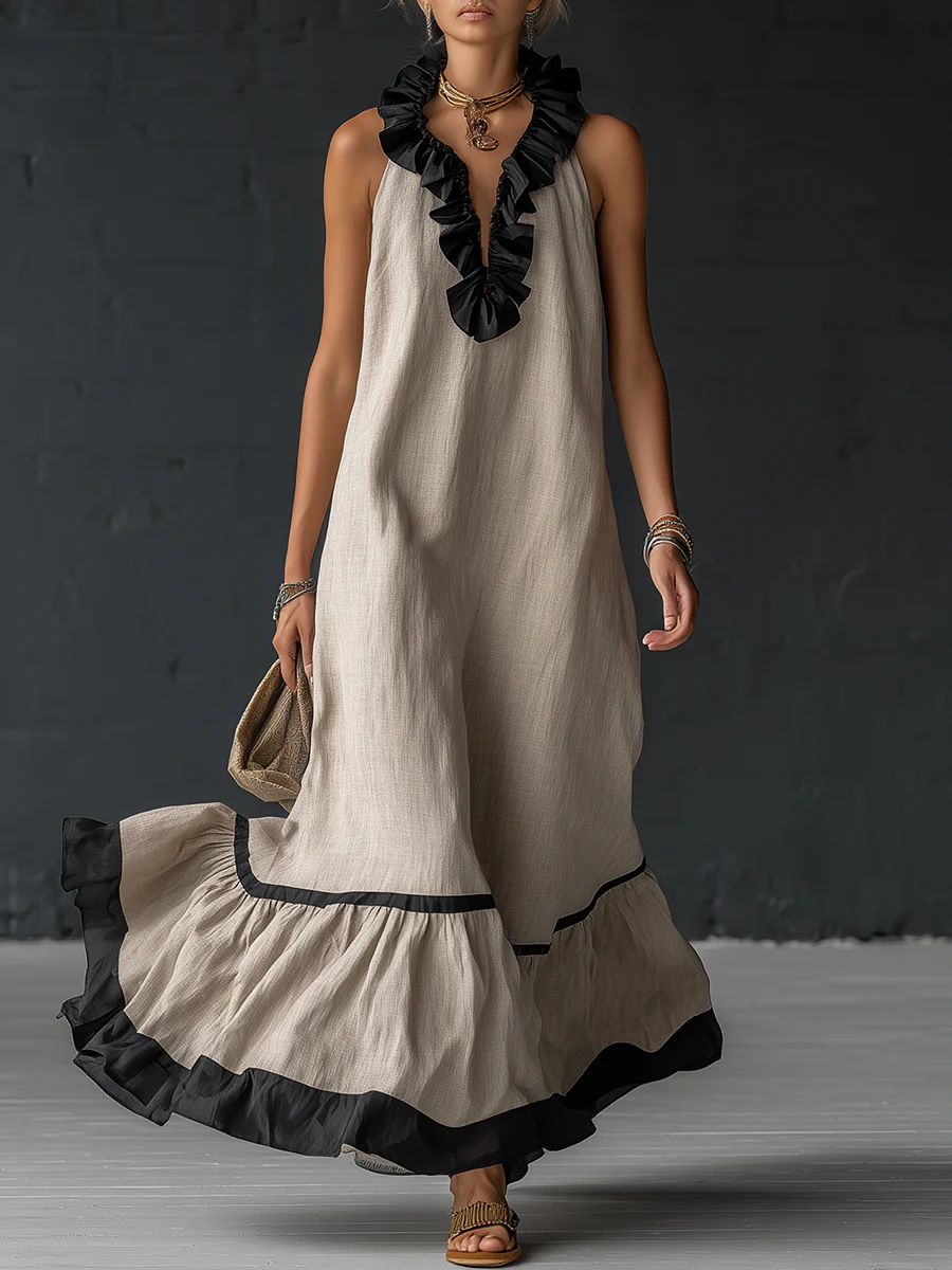 Celestine | Vestido Maxi con Volantes en Bloques de Color