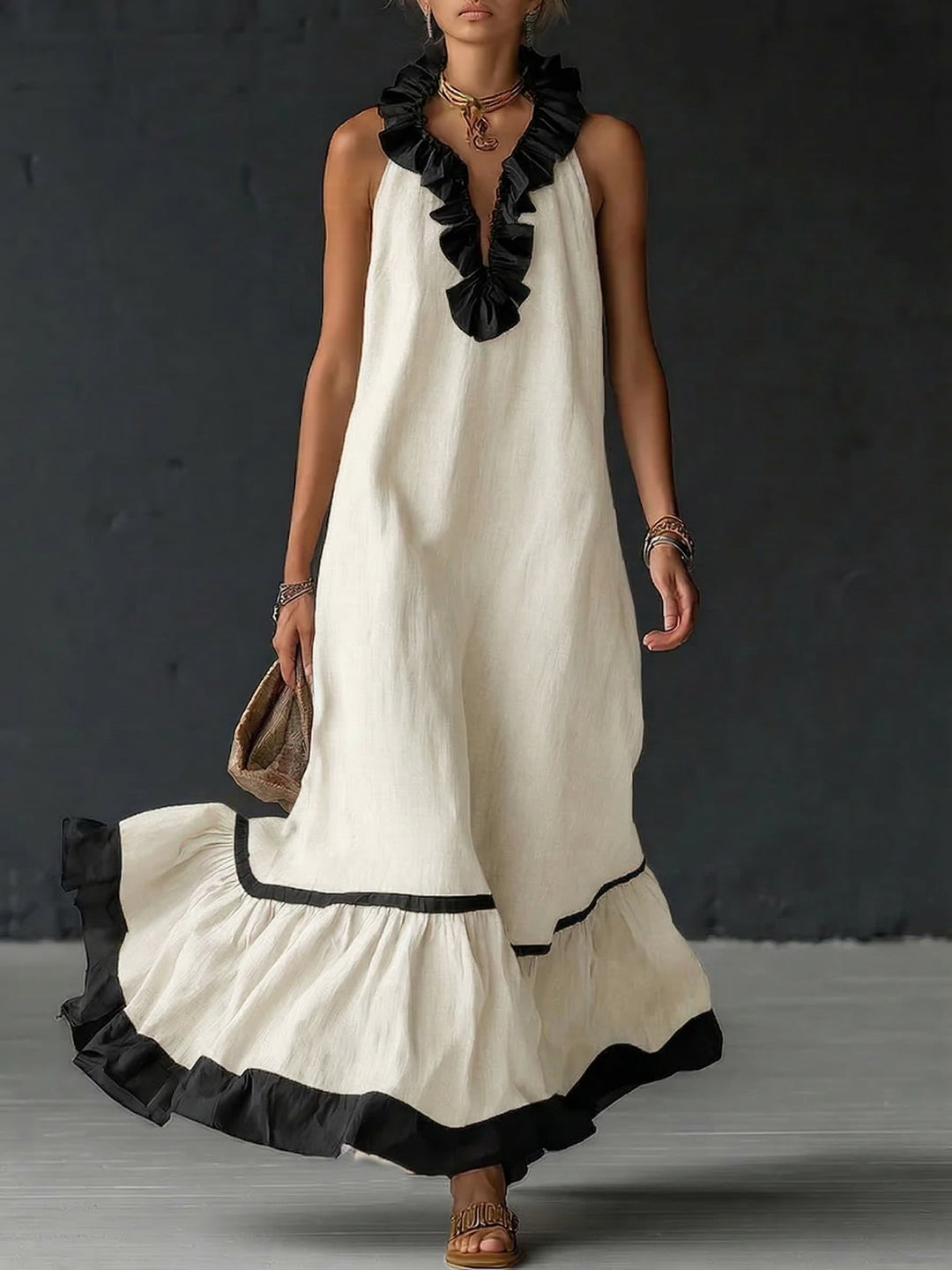 Celestine | Vestido Maxi con Volantes en Bloques de Color