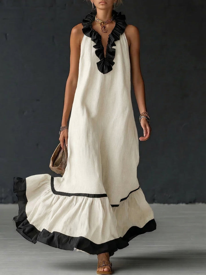 Celestine | Vestido Maxi con Volantes en Bloques de Color
