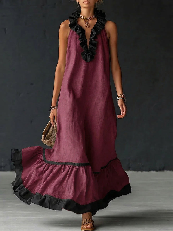 Celestine | Vestido Maxi con Volantes en Bloques de Color