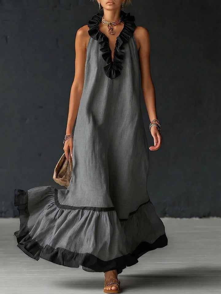 Celestine | Vestido Maxi con Volantes en Bloques de Color