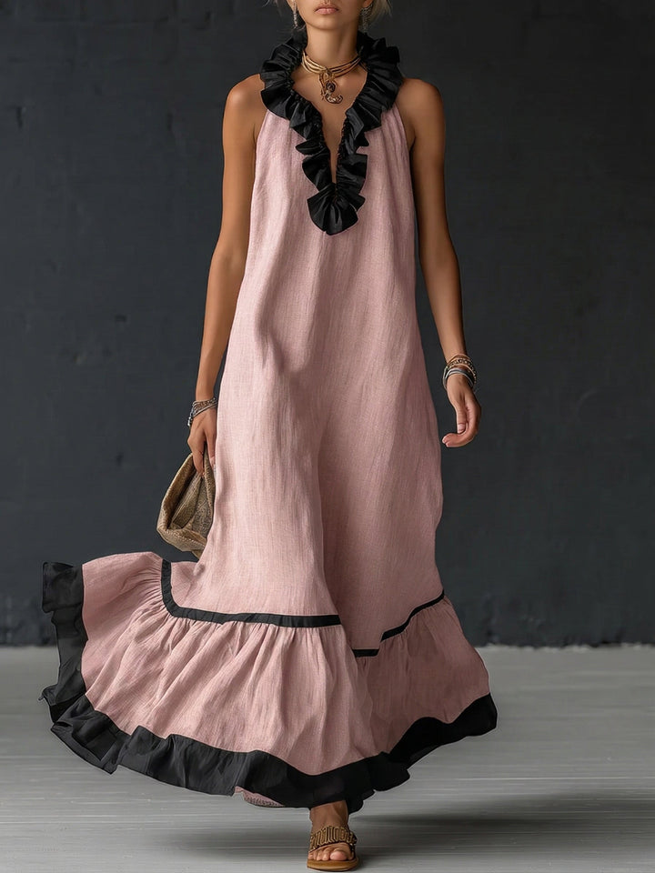 Celestine | Vestido Maxi con Volantes en Bloques de Color