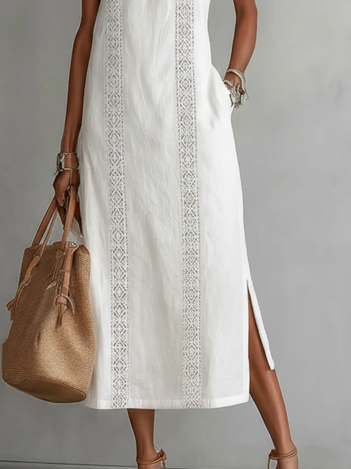 Jimena | Vestido Midi de Lino con Cuello Alto