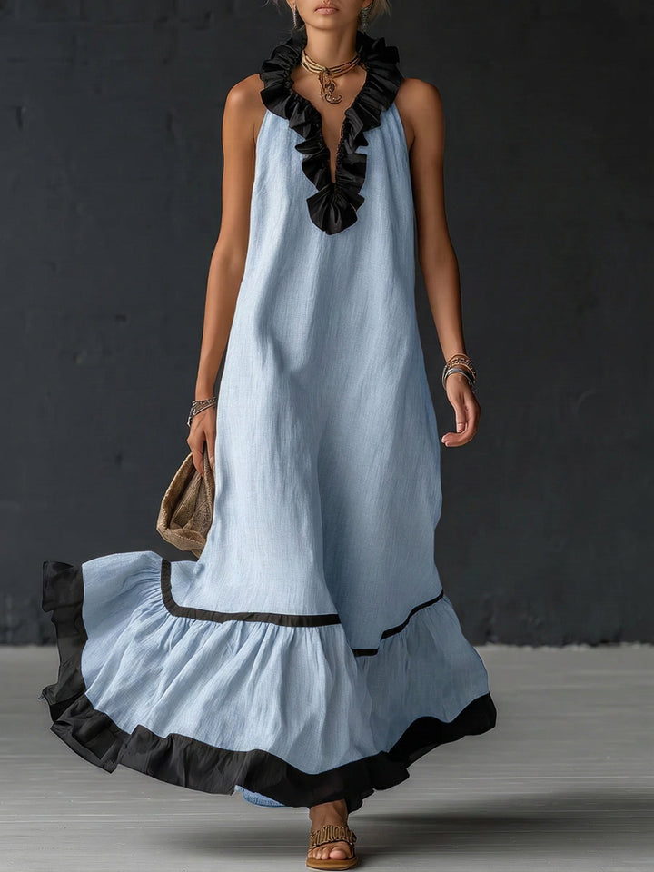 Celestine | Vestido Maxi con Volantes en Bloques de Color