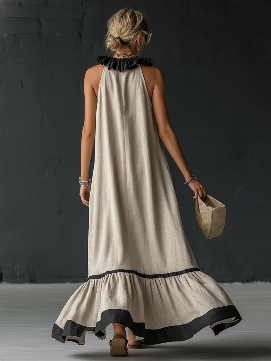 Celestine | Vestido Maxi con Volantes en Bloques de Color
