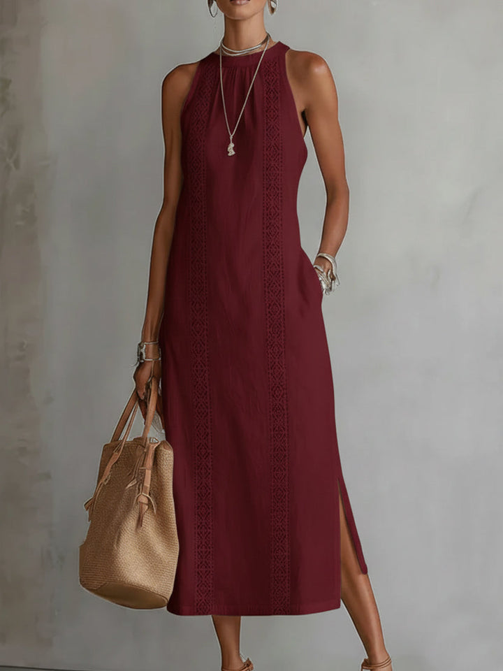 Jimena | Vestido Midi de Lino con Cuello Alto