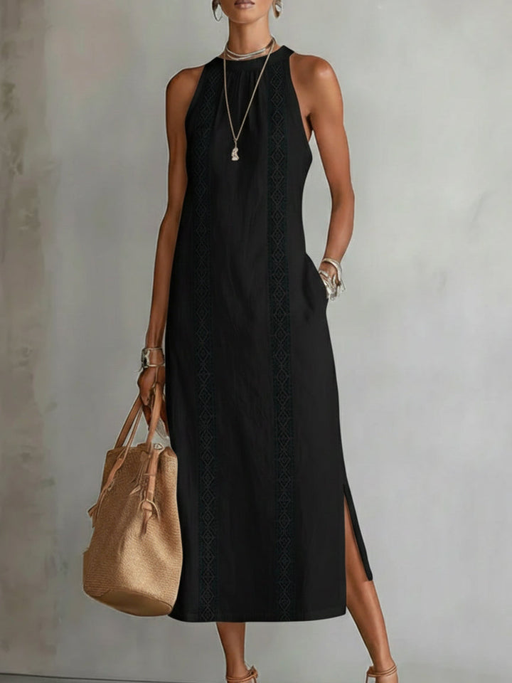 Jimena | Vestido Midi de Lino con Cuello Alto