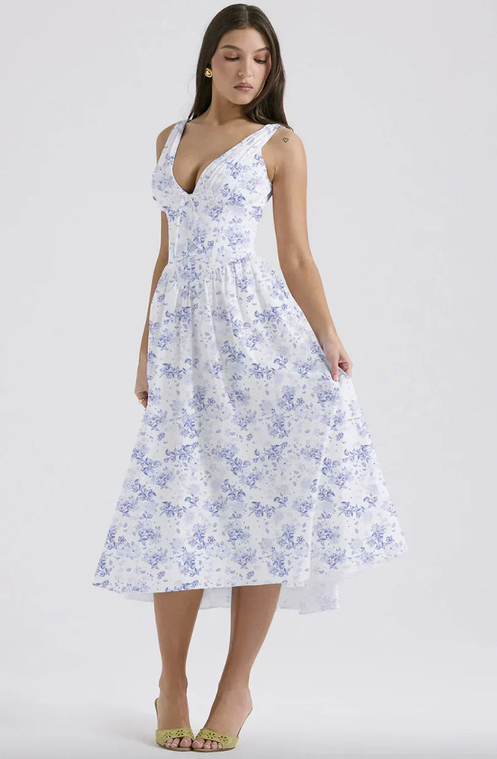 Ariana - Vestido Midi con Corsé y Escote en V