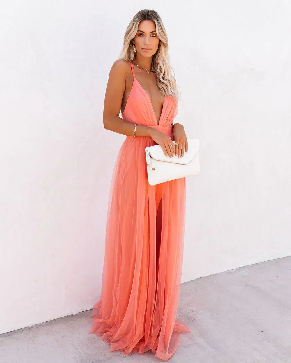 Vestido Maxi de Color Coral Willow