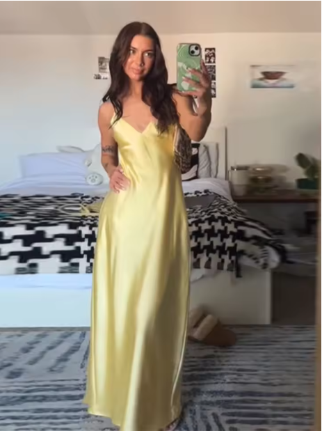 Nikka - Vestido Maxi de Satén Largo