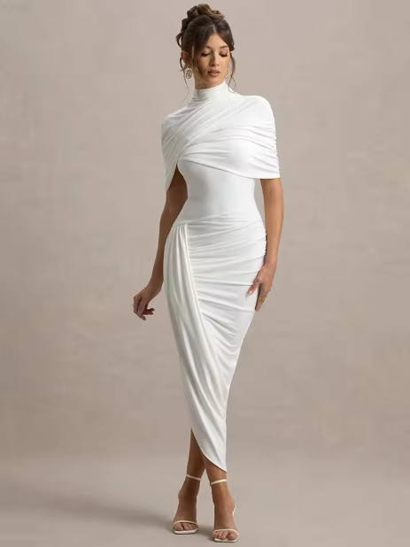 Taylor - Vestido Maxi Asimétrico con Capa Retorcida
