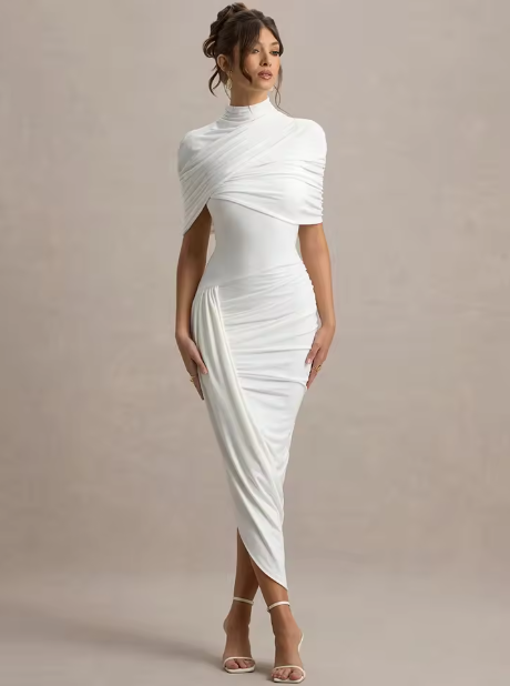 Taylor - Vestido Maxi Asimétrico con Capa Retorcida