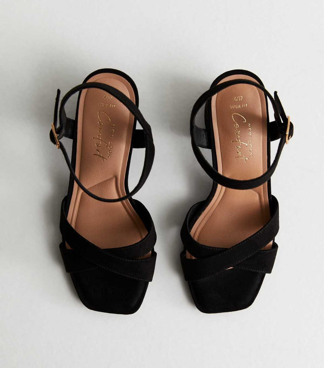 Sandalias de Tacón Bloque de 2 Partes en Ante Negro de Ajuste Amplio | New Look
