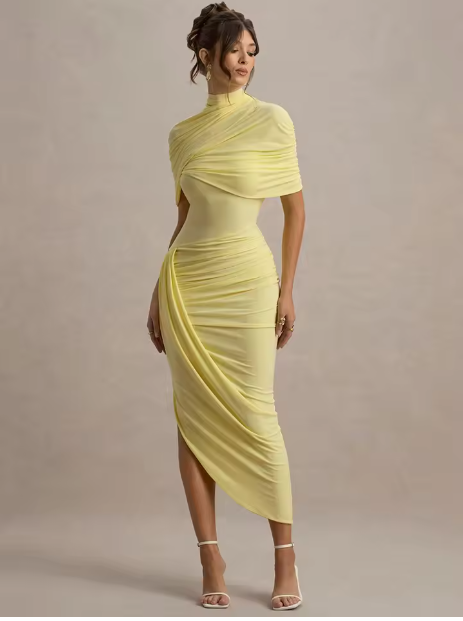 Taylor - Vestido Maxi Asimétrico con Capa Retorcida